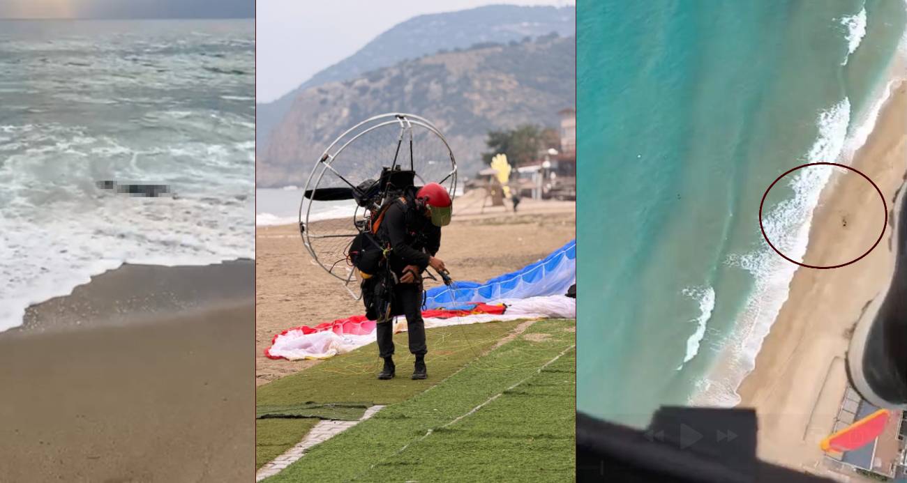 Alanya’da 2,5 ay önce sahilde bulunan ceset ihbarı yamaç paraşütü pilotu kamerasında