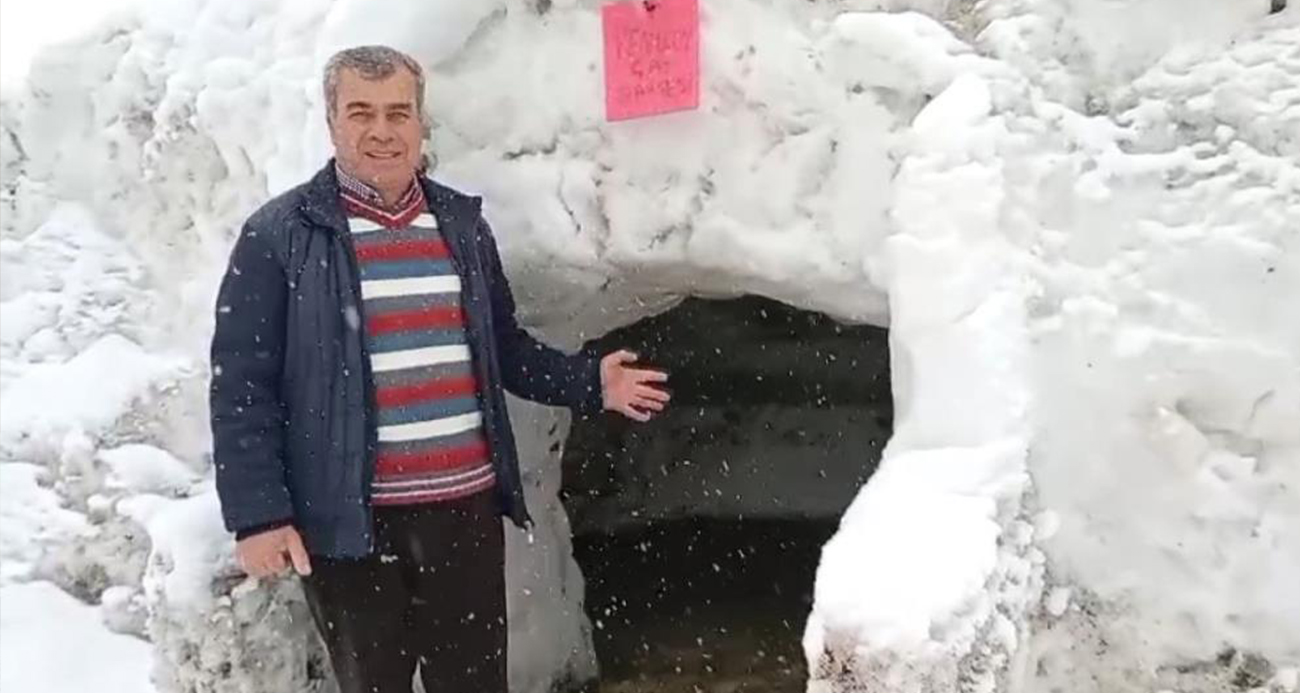 Köyde kardan çay ocağı kurdular, birlik ve beraberlik mesajı verdiler