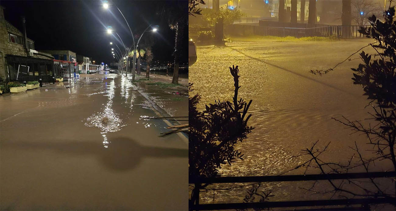 İzmir’de dereler taştı: Yeni Foça’yı su bastı