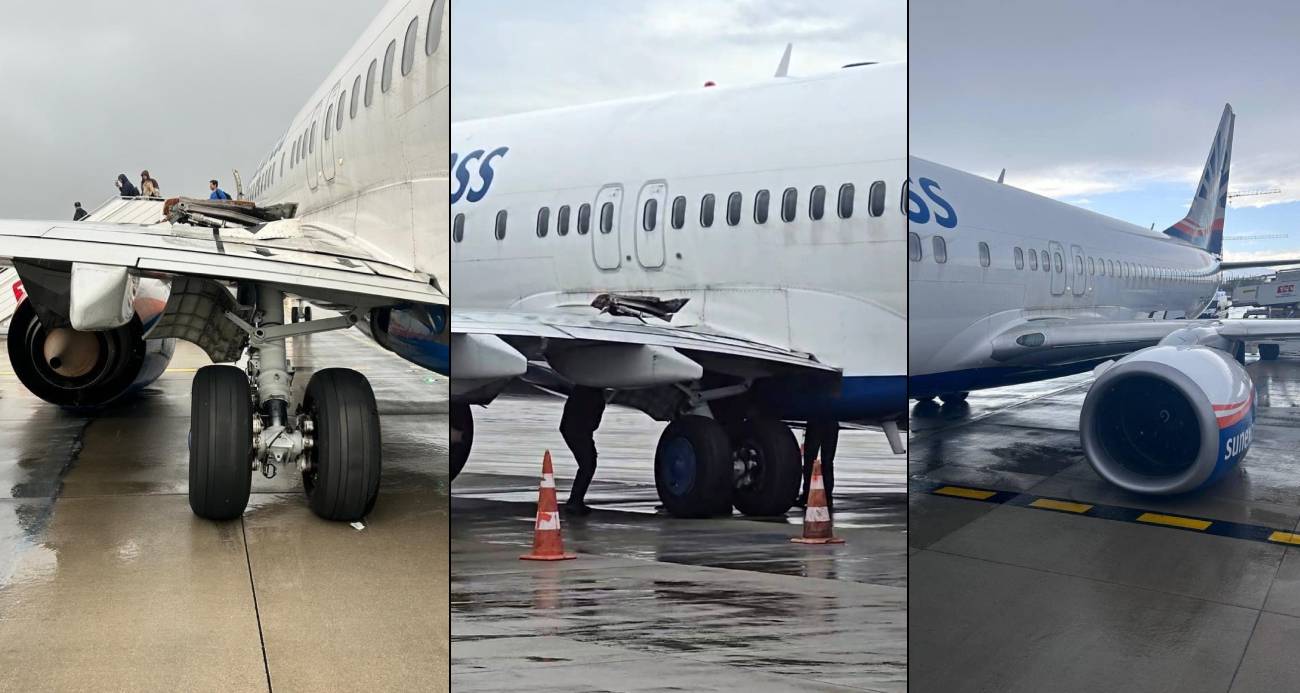 Antalya Havalimanı’nda korkutan kaza: Yerinden çıkan teker kanadı parçaladı