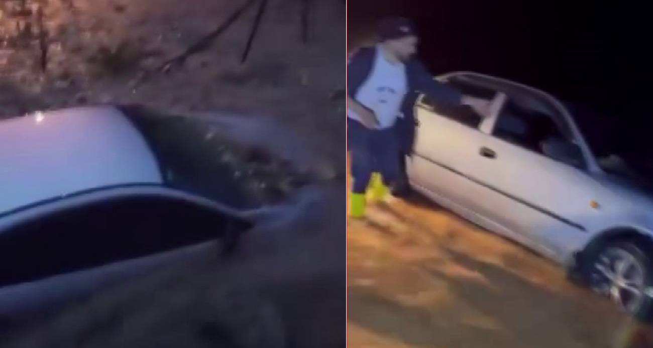 Sele teslim olan yollarda araçlar mahsur kaldı: Yaşanan zor anlar kamerada