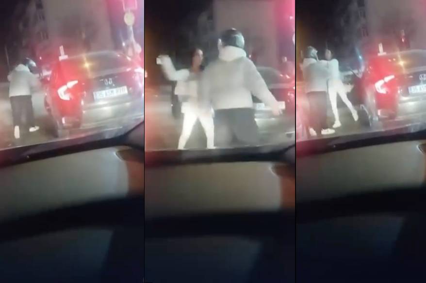 Bursa’da kadın sürücüden motosikletliye tekme ve tokatlı saldırı