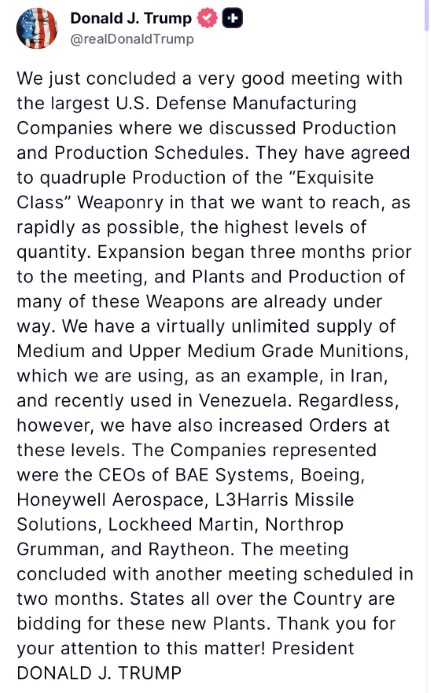 Trump, silah şirketlerinin yöneticileri ile bir araya geldi