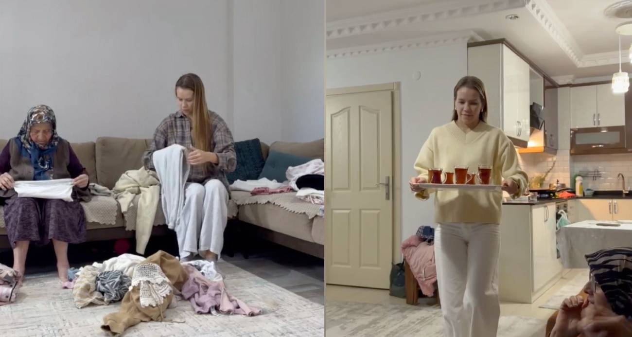 Türk eşinin babaannesine abdest aldırıp seccadesini serdi, 11 milyon izlenip gönüllerin gelini oldu