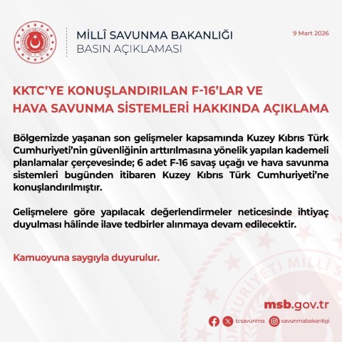 MSB: KKTC’ye 6 adet F-16 ve hava savunma sistemleri konuşlandırıldı