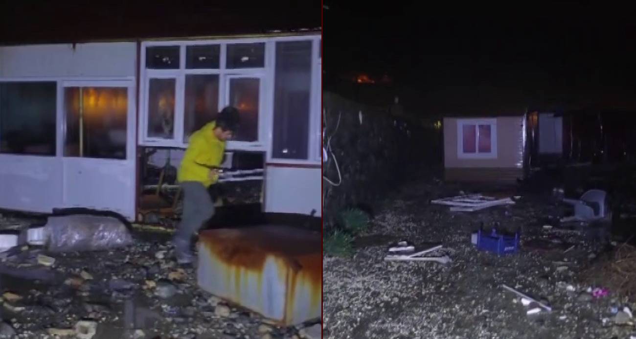 Hatay’da kuvvetli fırtınayla deniz taştı, iş yerleri zarar gördü... O anlar kamerada