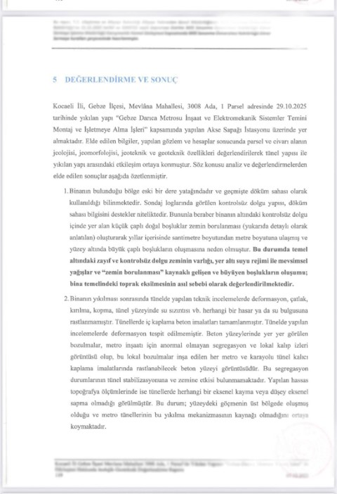 Gebze’de çöken bina için yeni rapor