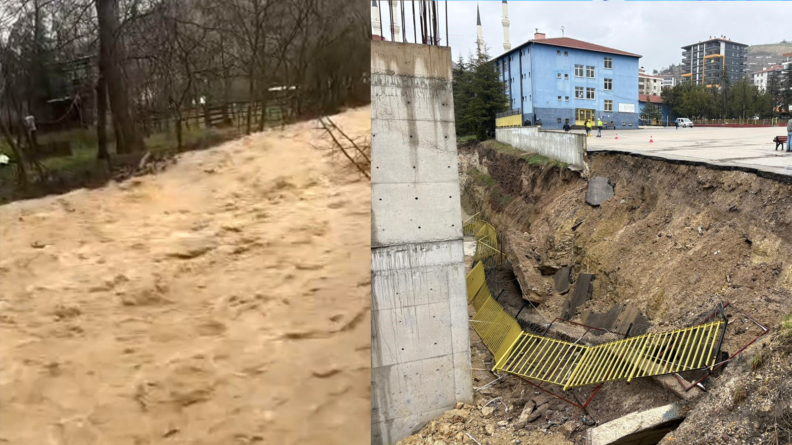 Başkentte sağanak etkili oldu: Dereler taştı, okulun istinat duvarı çöktü