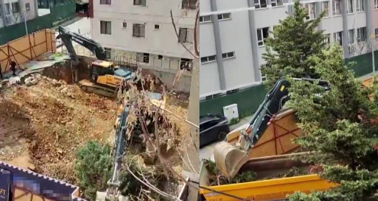 Üsküdar Belediyesi’nin ruhsat ve izin verdiği inşaat alanında bulunan yaklaşık 30 yıllık olduğu öne sürülen ağaçlar, iş makineleriyle kesildi.