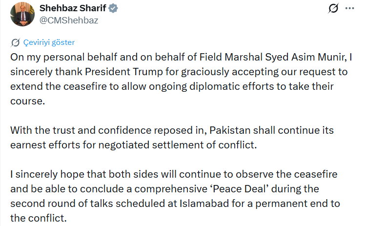 Pakistan Başbakanı Şerif’ten ABD Başkanı Trump’a ateşkes teşekkürü