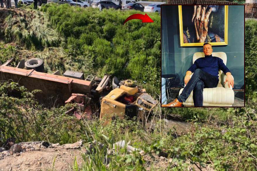 Freni patlayan vinç dereye uçtu : Sürücü hayatını kaybetti