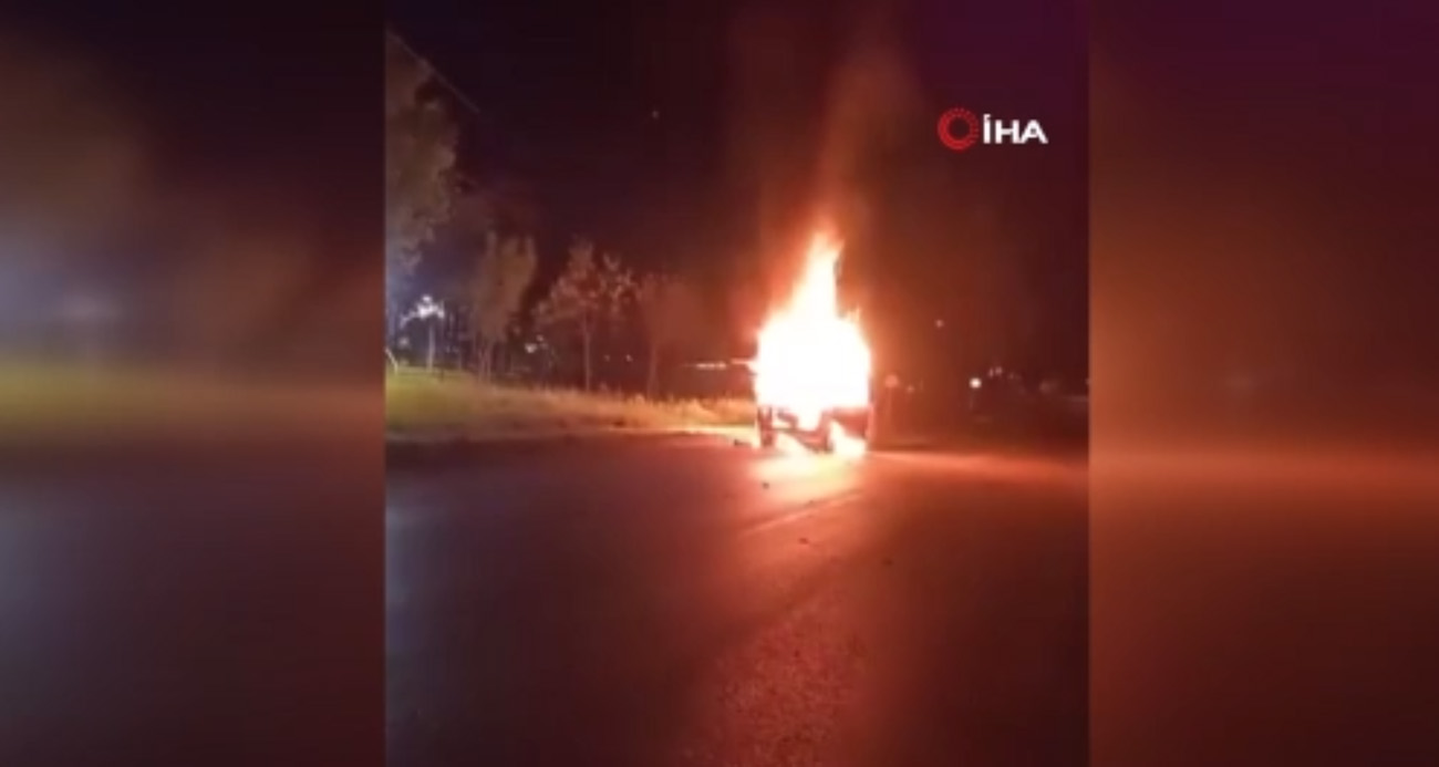 Otomobil gece yarısı alevlere teslim oldu, kullanılamaz hale geldi