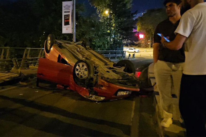 Şişli’de alkollü sürücü yoluna çıkan köpeğe çarpmamak için takla attı