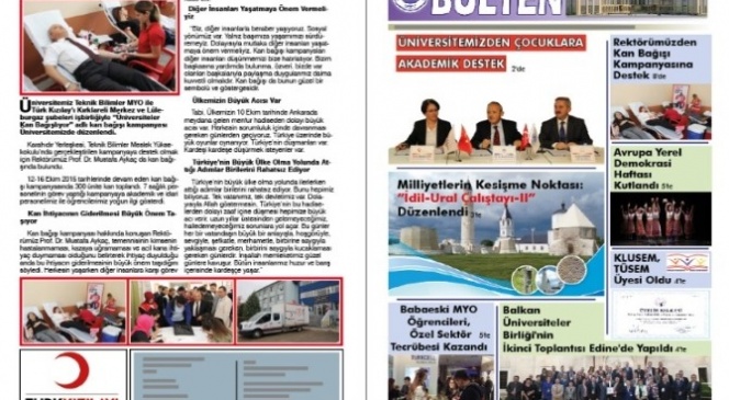&#039;kırklareli Üniversitesi Bülten&#039;in Ekim Sayısı Yayına Girdi