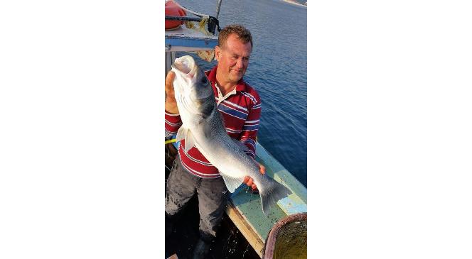 Edremitli Balıkçı Sekiz Kilo Ağırlığında Levrek Yakaladı