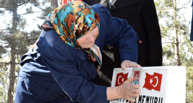 Şehit annesi, mezar taşının üzerinde oğlunun fotoğrafını sevdi