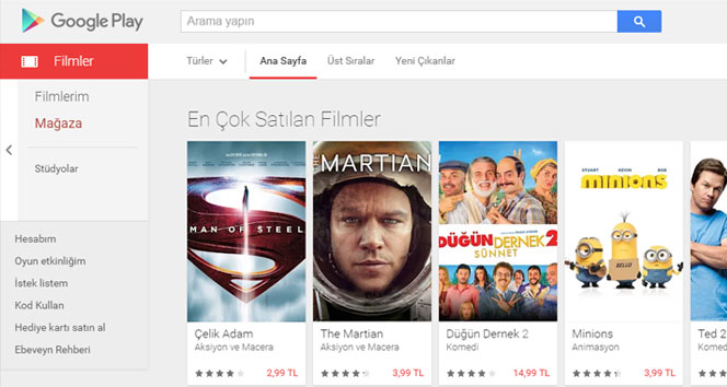 Google Play Filmler Türkiye&#039;de hizmete girdi