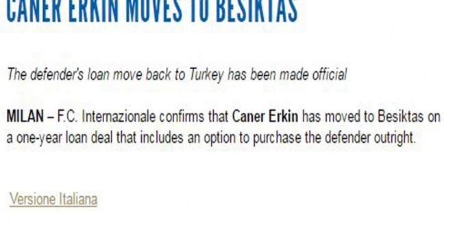 Inter, Caner Erkin’i Beşiktaş’a kiraladı