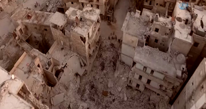 Halep’teki yıkım havadan böyle görüntülendi