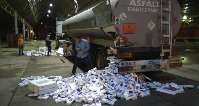 Akaryakıt tankerinden kaçak sigara çıktı