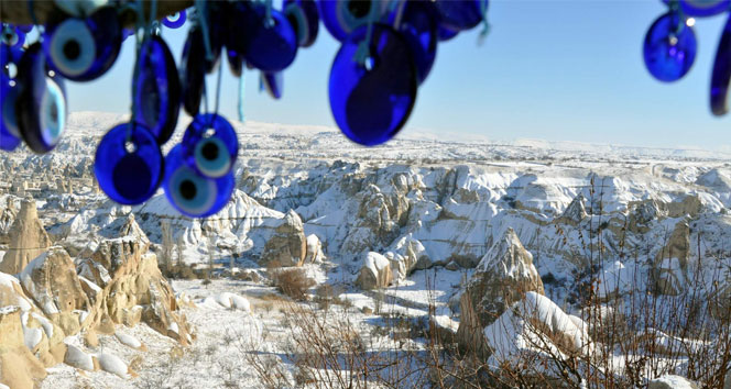 Karlar altındaki Kapadokya’dan tablo gibi görüntüler