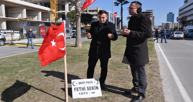 İzmir Adliyesine kahraman Fethi Sekin&#039;in mezar taşı konuldu