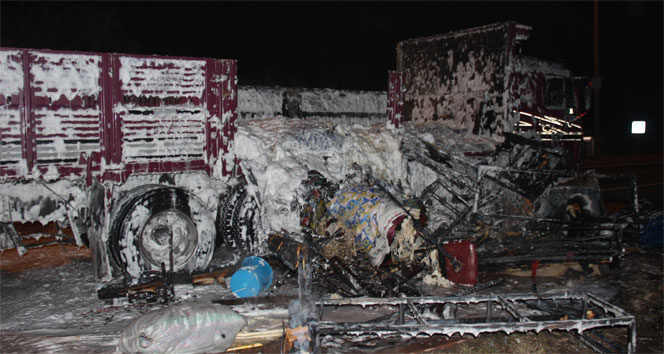Kayseri&#039;de ev eşyası yüklü kamyon alev alev yandı
