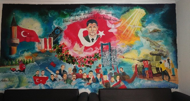 Şehit Halisdemir’in portresini okul duvarına resmetti