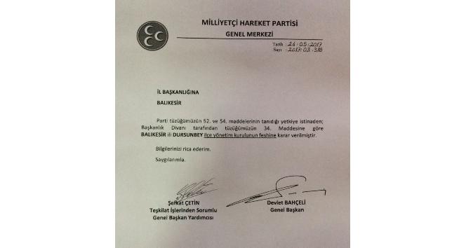 Dursunbey MHP İlçe Başkanı ve yönetimi görevden alındı