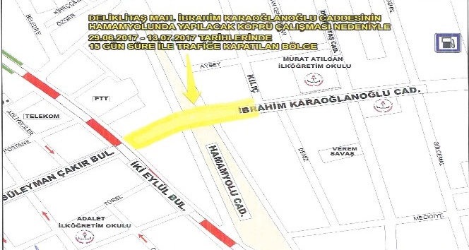 İbrahim Karaoğlanoğlu Caddesi 15 gün trafiğe kapatılacak