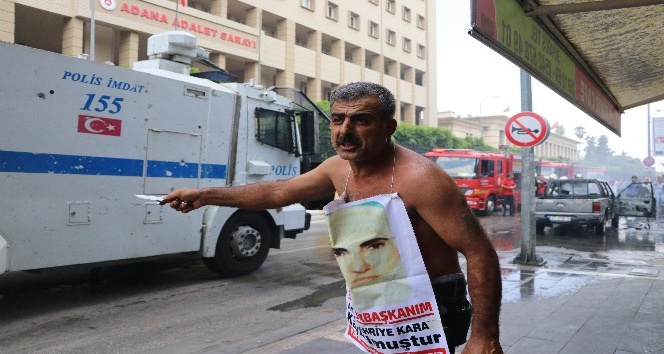 Kayıp annesi için adliye önünde aracını ateşe verdi