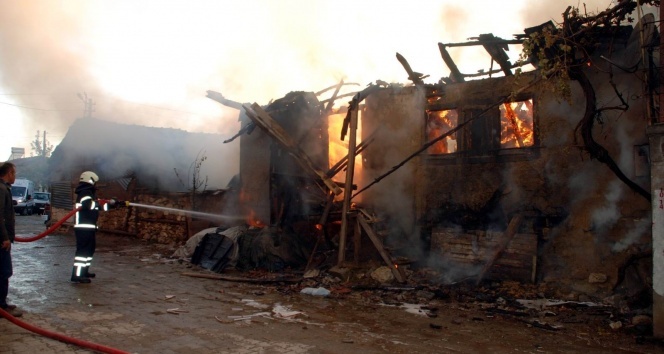 Gediz&#039;deki yangında 4 ev, 1 samanlık ve 1 ahır kül oldu