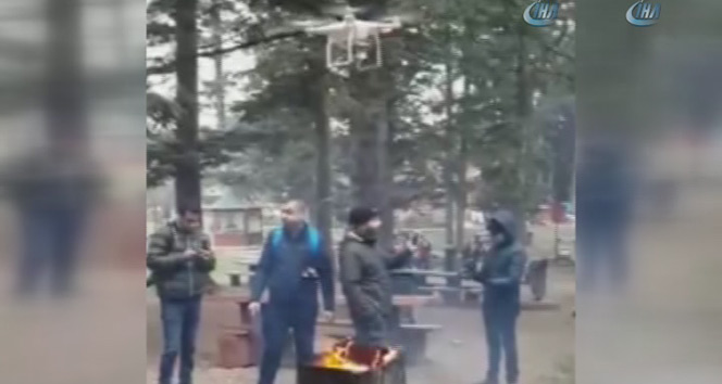 10 kilo sucuğu drone’la pişirdiler