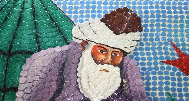 5 bin şişe kapağıyla Mevlana’nın mozaik tablosunu yaptılar