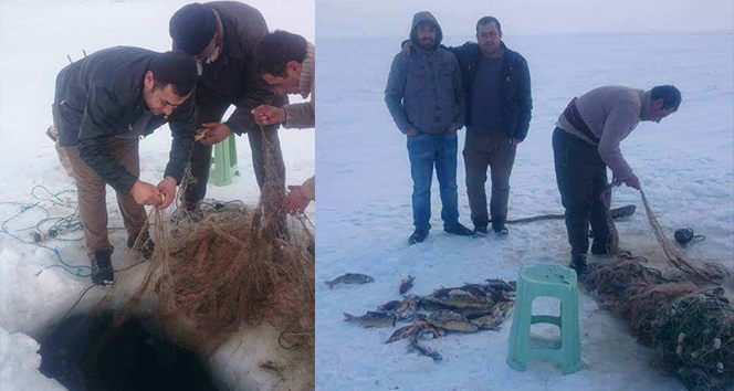 Buzla kaplanan Türkiye’nin en yüksek gölünde balık avı