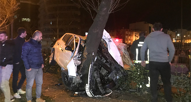 Alkollü sürücü direksiyon hakimiyetini kaybedince ağaca saplandı