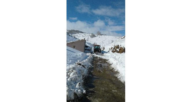 Köy muhtarı karla kaplı yolu traktörle açtı