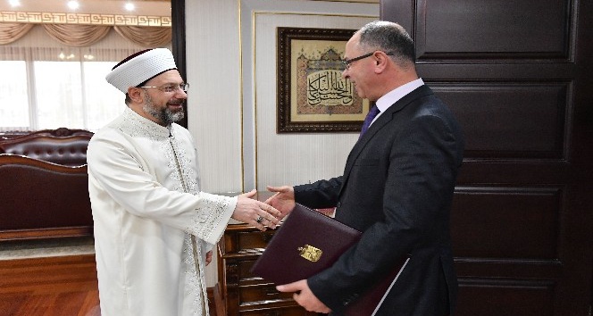 Diyanet İşleri Başkanı Erbaş, Filistin Büyükelçisi Mustafa ile bir araya geldi