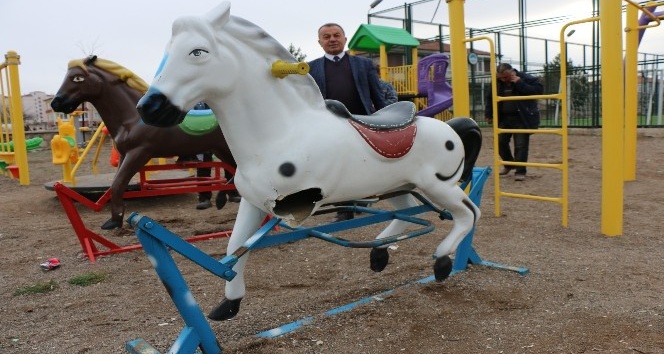 Çocuk parkı ve halı sahaya zarar verdiler