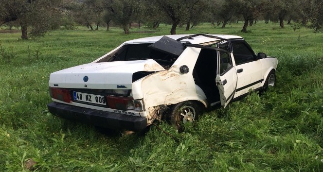 Milas’ta bir otomobil zeytinlik araziye uçtu; 1 yaralı