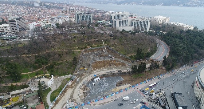 Dolmabahçe-Levazım arasını 5 dakikaya düşürecek tünel çalışmaları havadan görüntülendi