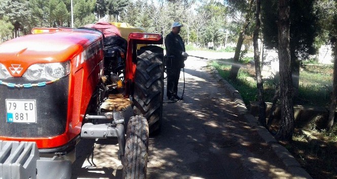 Mezarlıkta yabani otlar ilaçlanıyor