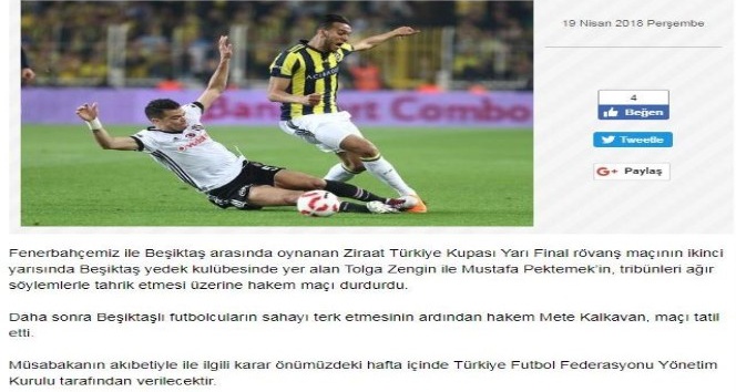Fenerbahçe Kulübü: &quot;Tolga Zengin ve Mustafa Pektemek tahrik etti&quot;