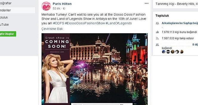 Paris Hilton&#039;dan Türkiye&#039;ye mesaj