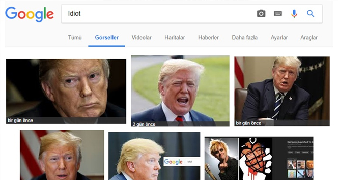 Google Görseller&#039;e &#039;Idiot&#039; yazınca ne çıkıyor, kim çıkıyor? Google idiot yazınca Trump mı çıkıyor?