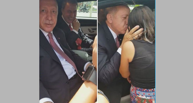 Cumhurbaşkanı Erdoğan gurbetçi küçük kızı görünce aracını durdurdu