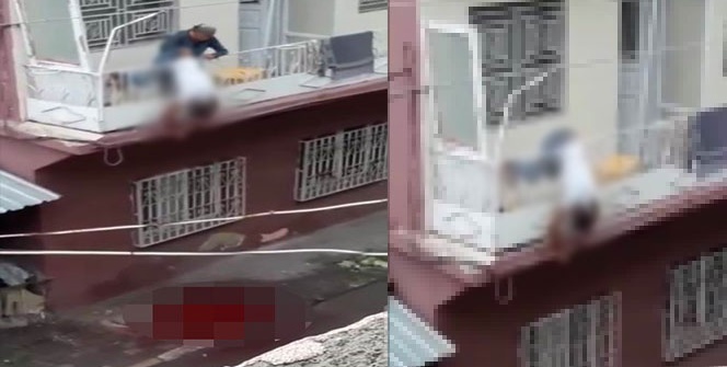 Eşini ve kendini vurduktan sonra balkon korkuluğunda asılı kaldı