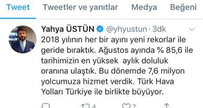 THY Ağustos Ayında tarihin en yüksek doluluk oranını yakaladı