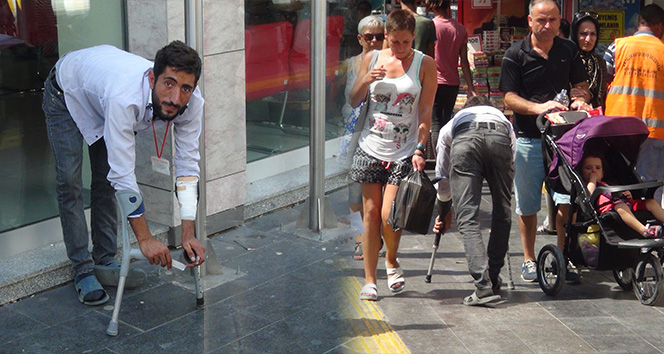 Zabıtayı gören engelli dilenci kaçarken arkasından gazeteciler bile yetişemedi