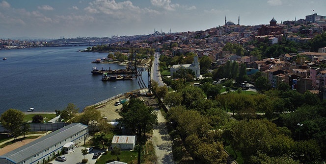 Eminönü Alibeyköy tramvay hattı inşaatında son durum havadan görüntülendi